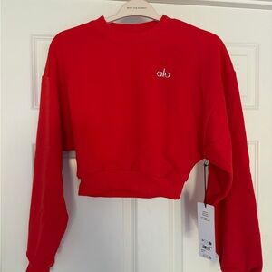 ALO Yoga Accolade Bright Red Cropped Crewneck Sweatshirt